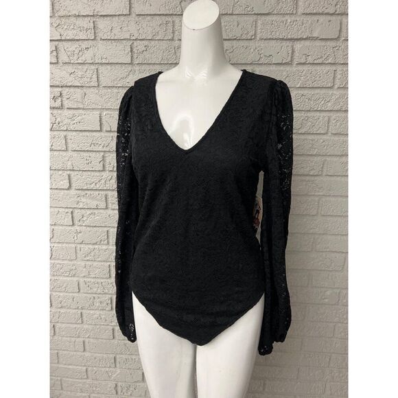 Sofia Jeans Women Black Long Sleeve Lace Bodysuit Size M - Picture 2 of 10